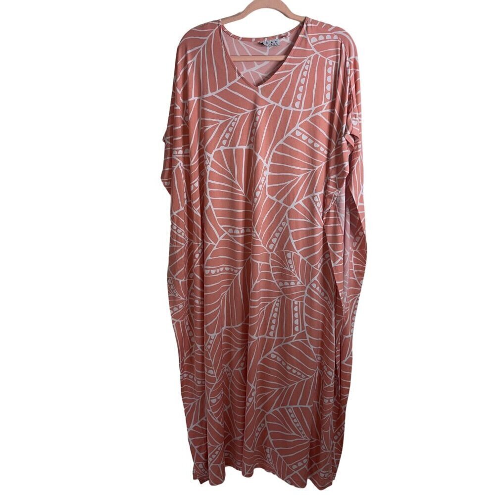 Joan Rivers Vintage Womens Dress Size Small Pink Kaftan Maxi V Neck Side Slits